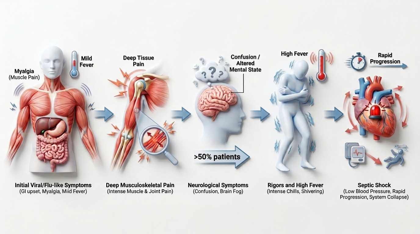Clinical features of necrotising fasciitis